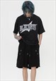 Metal artwork utility shorts premium punk pants in black