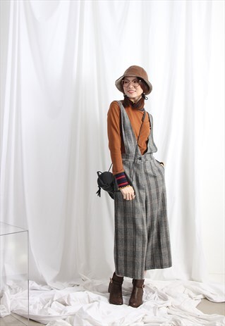 (KOREAN) HERRINGBONE TARTAN WIDE LEGS JUMPSUITS