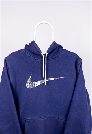 VINTAGE NIKE HOODIE CENTRE SWOOSH EMBROIDERED BLUE LARGE