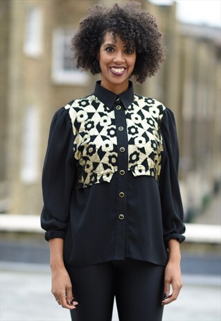 VINTAGE BLACK AND GOLD BLOUSE