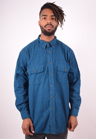 MENS VINTAGE CORDUROY SHIRT XL TURQUOISE 90S