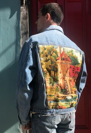 FRANKIE. DENIM JACKET REWORKED WITH VINTAGE TAPESTRY
