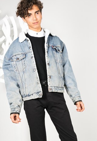 VINTAGE 80'S LEVI'S WINTER SHEEPSKIN DENIM JACKET / S0110