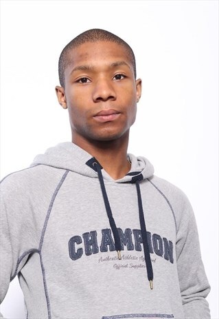 VINTAGE CHAMPION BIG LOGO SPELLOUT HOODIE GREY