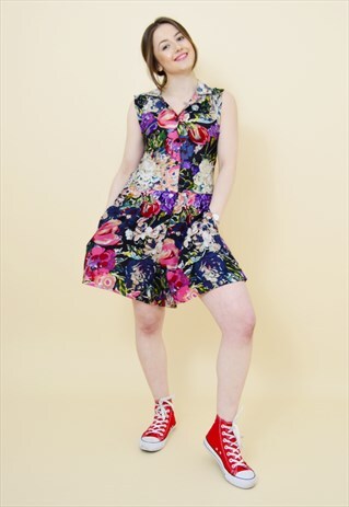 VINTAGE 90S COLOURFUL FLORAL SLEEVELESS PLAYSUIT