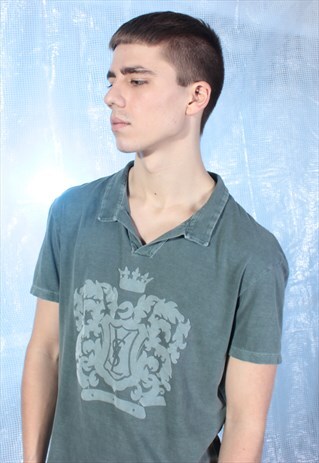 VINTAGE YVES SAINT LAURENT GREEN RIVE GAUCHE COLLARED TEE