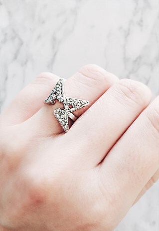 SILVER BROKEN STAR RHINESTONE RING