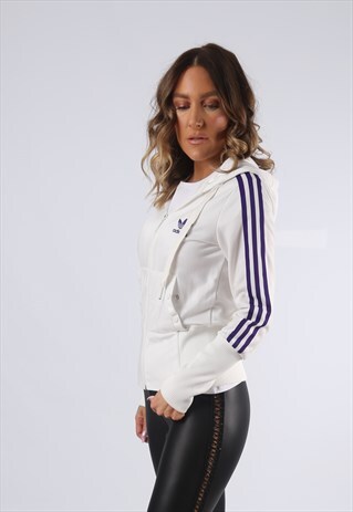 ADIDAS HOODED TRACK SUIT TOP FITTED JACKET UK 10 (A9EF)