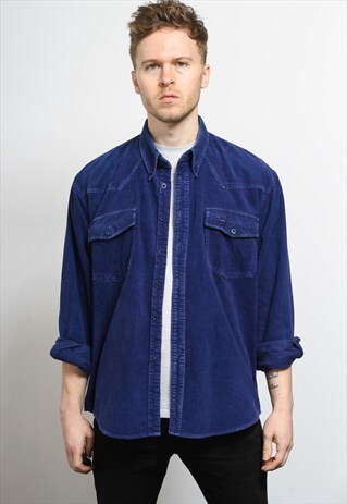 VINTAGE CORDUROY CORD SHIRT BLUE