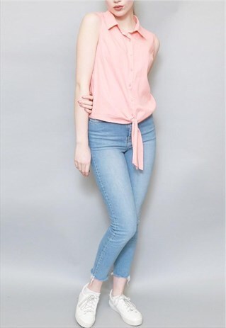 VINTAGE 1990'S PRETTY PEACH/PINK TIE UP CROP TOP