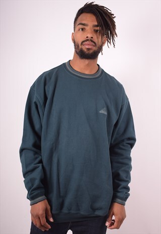 ADIDAS MENS VINTAGE SWEATSHIRT JUMPER XL TURQUOISE 90S