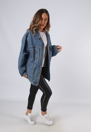 VINTAGE DENIM JACKET OVERSIZED FITTED LONG UK 18 XXL (OAQ)