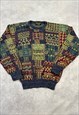 VINTAGE KNITTED JUMPER ABSTRACT PATTERNED KNIT SWEATER