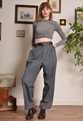 VINTAGE TAILORED THICK COTTON TROUSERS IN GREY