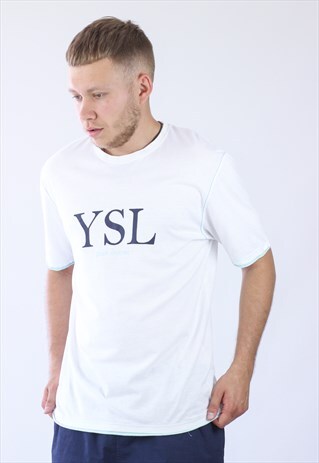VINTAGE MENS YSL BIG LOGO T-SHIRT YVES SAINT LAURENT