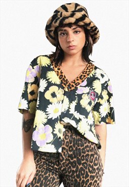 Upcycled Reworked Wild Flowers And Leopard Shirt