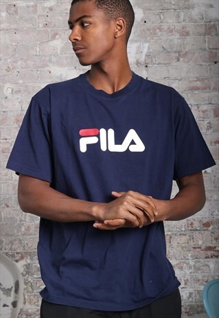 VINTAGE FILA BIG LOGO SPELLOUT T-SHIRT NAVY BLUE