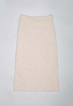 Beige long stretch fit tubular wool skirt