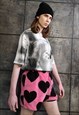 HEART PRINT FLEECE SHORTS HANDMADE HEART EMOJI OVERALLS PINK