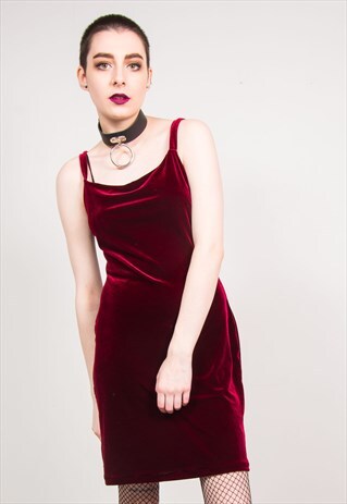 VINTAGE 90'S RED VELVET MINI GRUNGE STRAPPY DRESS