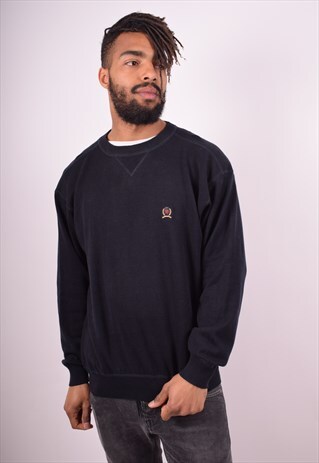 TOMMY HILFIGER MENS VINTAGE JUMPER SWEATER MEDIUM BLACK 90S