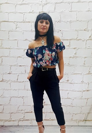 VINTAGE NAVY FLORAL PRINT TOP