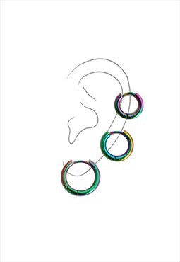 TWILIGHT. 3 Piece Small Multicolour Rainbow Hoop Earring Set