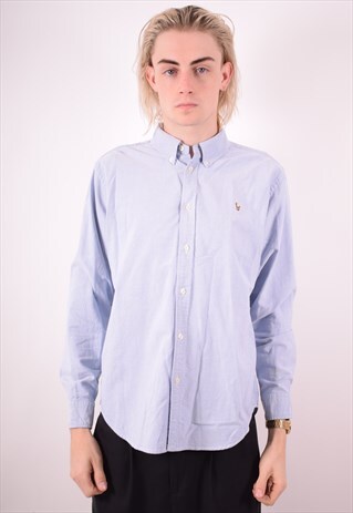 RALPH LAUREN MENS VINTAGE SHIRT MEDIUM BLUE 90S
