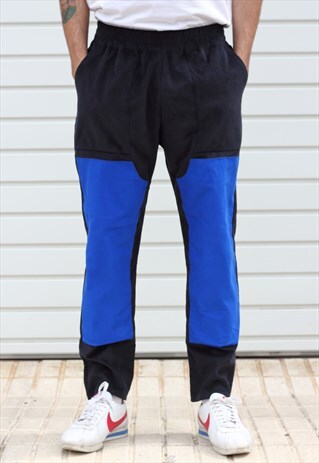 HANDMADE TROUSERS IN NAVY AND BLUE WITH BABYCORD FABRIC