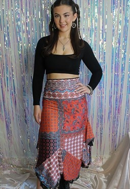 Boho Patterned Flared Lace Skirt