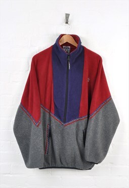 Vintage Jack Wolfskin Fleece 1/4 Zip Block Colour Red XL