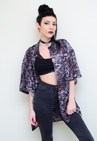 VINTAGE 90'S SILK FUNKY ABSTRACT PATTERNED OVERSIZED SHIRT