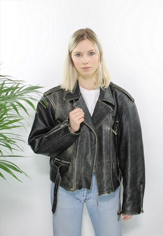VINTAGE BIKER JACKET REAL LEATHER