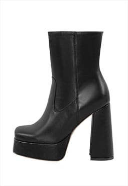 Platform Square Toe Chunky Heel Ankle Boots