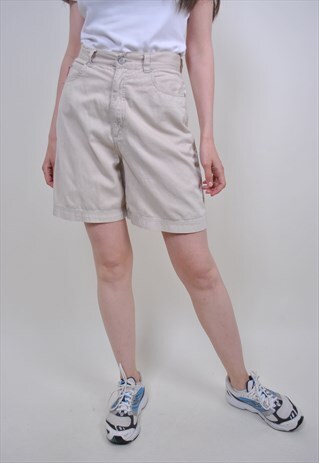 80S BEIGE CHINOS SHORTS, VINTAGE SUMMER SEA BEACH SHORTS