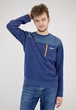 Nike Sweatshirt in Navy Blue with Yellow Pocket Detail