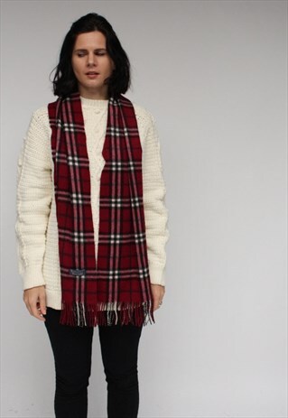 VINTAGE CASHMERE CHECKED SCARF RED-AS44