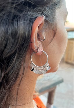 Sterling Silver Hoop Earrings with Coins