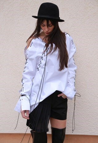OVERSIZED SHIRT TOP LONG SLEEVED TIES SHIRT BLOUSE F1551