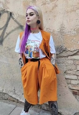 Cargo pocket utility shorts wide cropped overalls orange