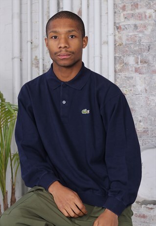 VINTAGE LACOSTE LOGO LONG SLEEVED POLO SHIRT RUGBY BLUE