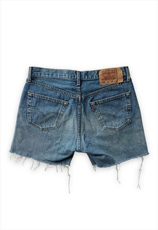 Vintage Levis denim shorts blue raw hem reworked