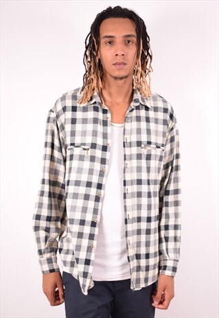 MENS VINTAGE SHIRT LARGE WHITE CHECK 90S