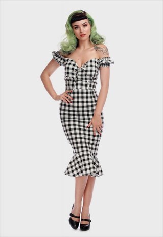 SASHA VINTAGE GINGHAM FISHTAIL MIDI DRESS