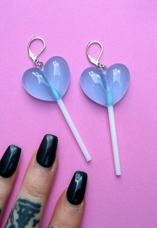 BLUE HEART LOLLIPOP KITSCH FESTIVAL EARRINGS