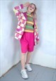 VINTAGE Y2K ABSTRACT BAGGY FESTIVAL BLAZER JACKET WHITE PINK