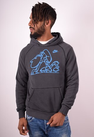 NIKE MENS VINTAGE HOODIE JUMPER SMALL GREY 90S