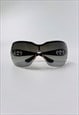 GUCCI SUNGLASSES GG RIMLESS SHIELD OVERSIZED WRAP BLACK 