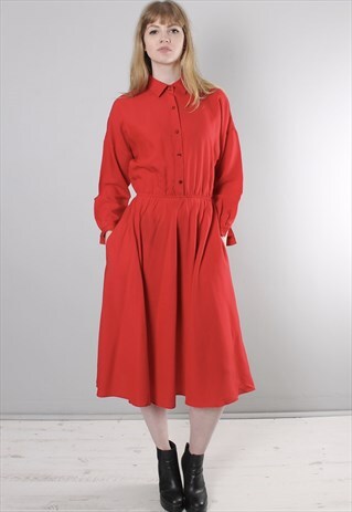 VINTAGE 70S RED MIDI SHIRT DRESS