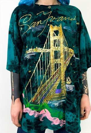 VINTAGE Y2K SAN FRANCISCO TIE DYE GREEN T-SHIRT 